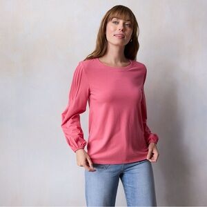 Women’s LC Lauren Conrad Pink Pintuck Shoulder Long Sleeve Top Balloon Sleeve